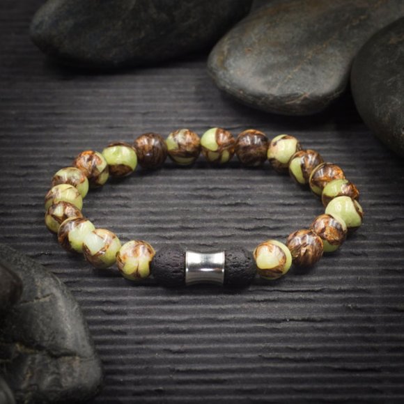 Bronzite and Peridot Aromatherapy Stretch Bracelet - Handmade to Order - Picture 1 of 2